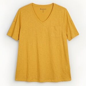 Roaman's Men's Short-Sleeve V-Neck Pocket Tee in Mustard Yellow